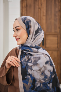 Sulu Boya Desenli Şal Bej