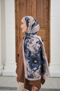 Sulu Boya Desenli Şal Bej