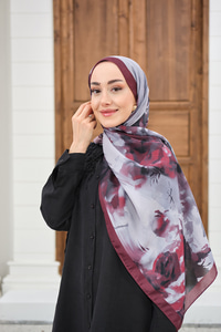 Sulu Boya Desenli Şal Bordo