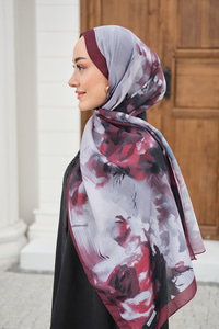 Sulu Boya Desenli Şal Bordo