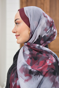 Sulu Boya Desenli Şal Bordo
