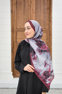 Sulu Boya Desenli Şal Bordo