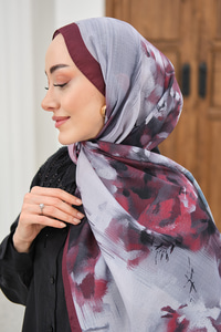 Sulu Boya Desenli Şal Bordo