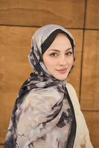 Sulu Boya Desenli Şal Füme