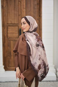 Sulu Boya Desenli Şal Kahverengi