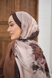 Sulu Boya Desenli Şal Kahverengi