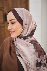 Sulu Boya Desenli Şal Kahverengi