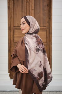 Sulu Boya Desenli Şal Kahverengi