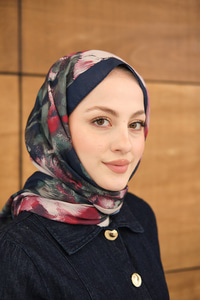 Sulu Boya Desenli Şal Lacivert