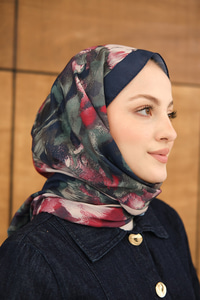 Sulu Boya Desenli Şal Lacivert