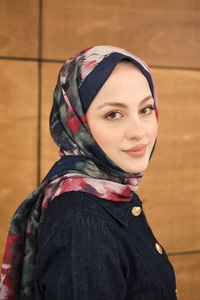Sulu Boya Desenli Şal Lacivert