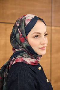 Sulu Boya Desenli Şal Lacivert