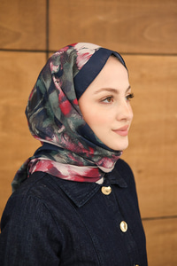 Sulu Boya Desenli Şal Lacivert