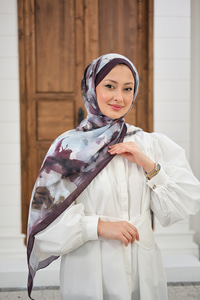 Sulu Boya Desenli Şal Mürdüm