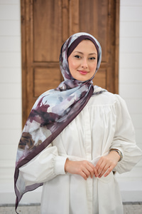 Sulu Boya Desenli Şal Mürdüm