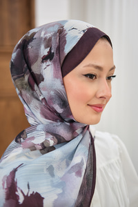 Sulu Boya Desenli Şal Mürdüm