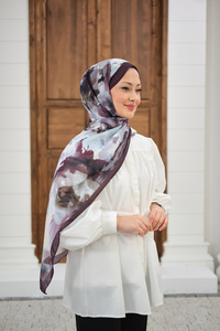 Sulu Boya Desenli Şal Mürdüm