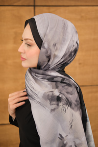 Sulu Boya Desenli Şal Siyah
