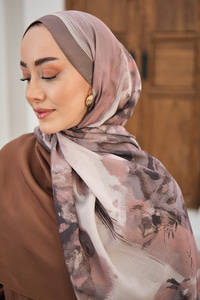 Sulu Boya Desenli Şal Vizon