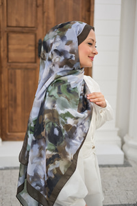 Sulu Boya Desenli Şal Yeşil