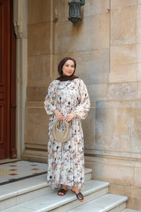 Sulu Boya Papatya Desen Elbise Vizon