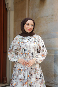 Sulu Boya Papatya Desen Elbise Vizon