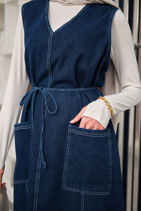 Süs Dikiş Detaylı Bel Bağlamalı Jile Lacivert