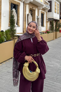 Süs Dikişli Büzgülü Takım Bordo