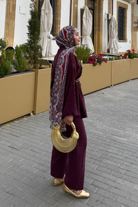 Süs Dikişli Büzgülü Takım Bordo