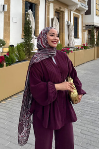 Süs Dikişli Büzgülü Takım Bordo