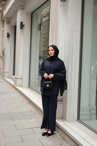 Süs Dikişli Büzgülü Takım Lacivert