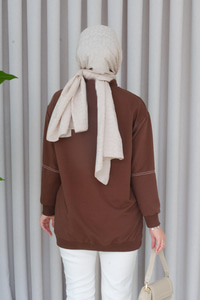 Süs Dikişli Tunik Kahverengi