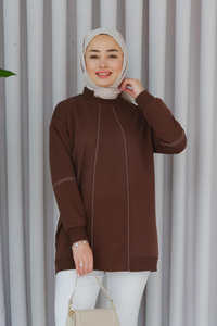 Süs Dikişli Tunik Kahverengi