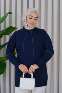Süs Dikişli Tunik Lacivert