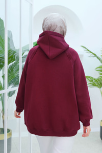 Süveter Detay Kapüşonlu Hırka Bordo