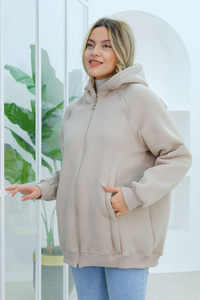 Süveter Detay Kapüşonlu Hırka Krem