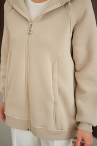 Süveter Detay Kapüşonlu Hırka Krem