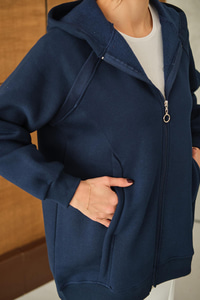 Süveter Detay Kapüşonlu Hırka Lacivert