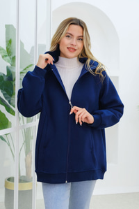 Süveter Detay Kapüşonlu Hırka Lacivert