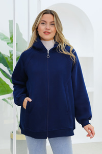 Süveter Detay Kapüşonlu Hırka Lacivert