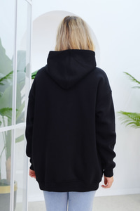 Süveter Detay Kapüşonlu Hırka Siyah