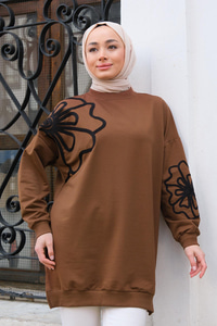 Süzene Nakış Tunik Kahverengi