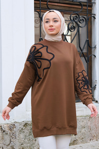Süzene Nakış Tunik Kahverengi