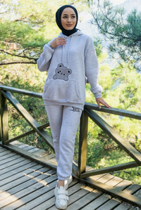 Uygun Fiyatlı SUZUNE AYICIK NAKISLI TAKIM GRI | Loccomoda.com 