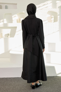 Tafta-Dabıl Garni Elbise Siyah