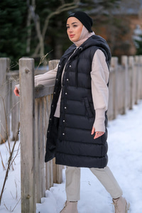 Tam Dolum Kapüşonlu Şişme Yelek Siyah