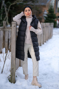 Tam Dolum Kapüşonlu Şişme Yelek Siyah