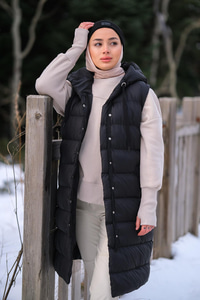 Tam Dolum Kapüşonlu Şişme Yelek Siyah