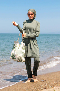 Tam Kapalı Tesettür Mayo Haki Yeşil