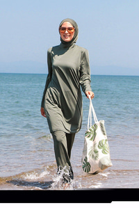 Tam Kapalı Tesettür Mayo Haki Yeşil